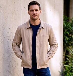 Good Man Brand Tan Khaki Harrington Zip Jacket Mens XL Cotton Blend